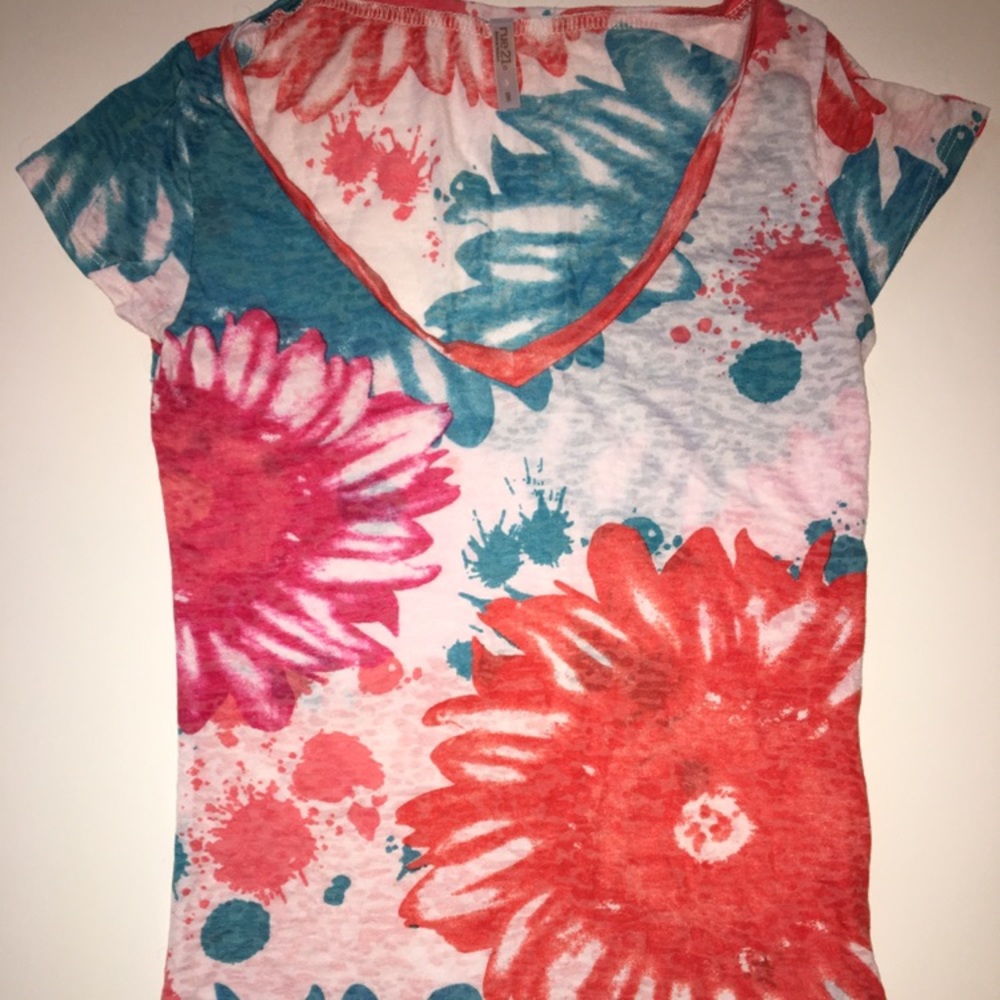 Red and blue floral top